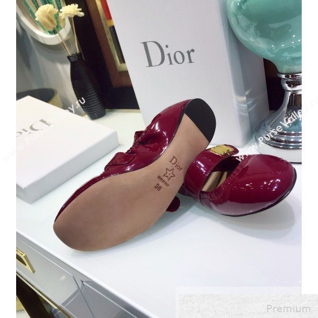 Dior Baby-D Flat Ballerinas in Burgundy Patent Leather 2019 (JINC-9051588)
