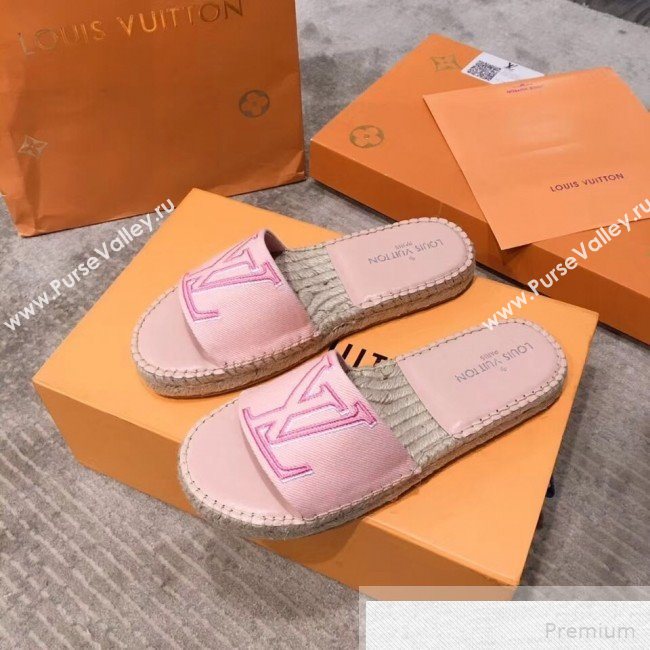 Louis Vuitton Seashore Oversize LV Flat Espadrilles Slide Sandals Pink 2019 (HQG-9051601)