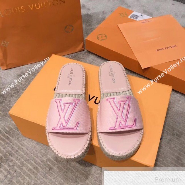 Louis Vuitton Seashore Oversize LV Flat Espadrilles Slide Sandals Pink 2019 (HQG-9051601)