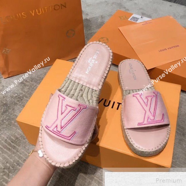 Louis Vuitton Seashore Oversize LV Flat Espadrilles Slide Sandals Pink 2019 (HQG-9051601)