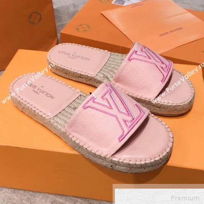 Louis Vuitton Seashore Oversize LV Flat Espadrilles Slide Sandals Pink 2019 (HQG-9051601)