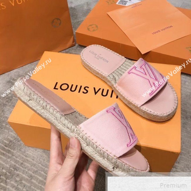 Louis Vuitton Seashore Oversize LV Flat Espadrilles Slide Sandals Pink 2019 (HQG-9051601)