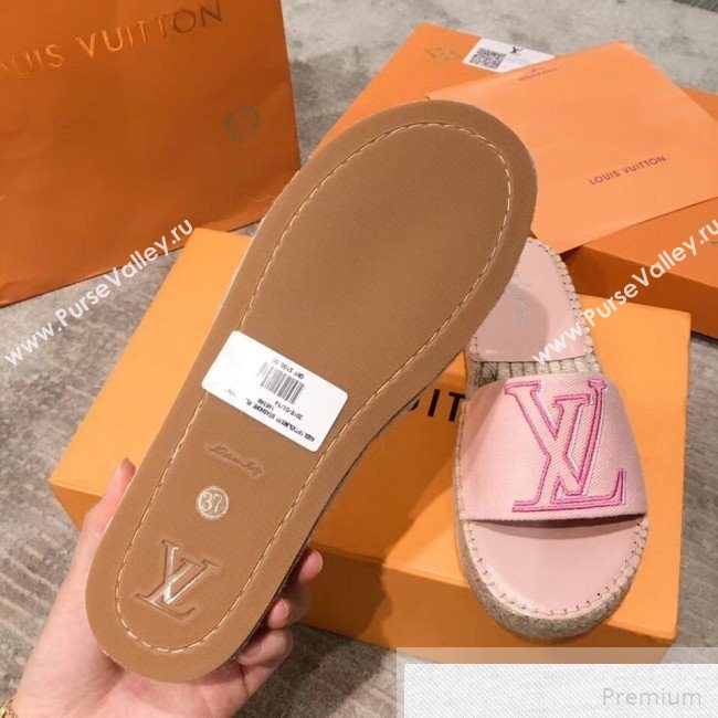 Louis Vuitton Seashore Oversize LV Flat Espadrilles Slide Sandals Pink 2019 (HQG-9051601)