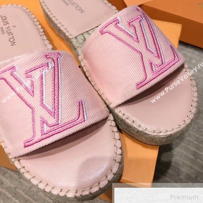 Louis Vuitton Seashore Oversize LV Flat Espadrilles Slide Sandals Pink 2019 (HQG-9051601)