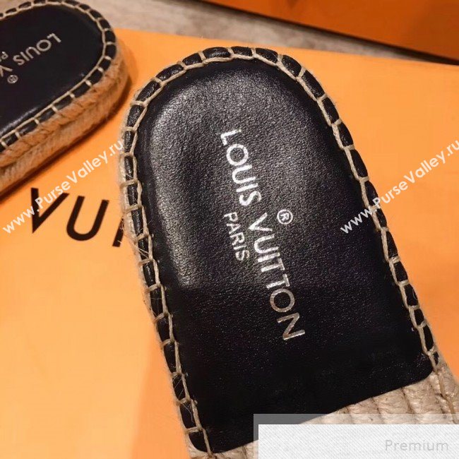 Louis Vuitton Seashore Oversize LV Flat Espadrilles Slide Sandals Dark Blue 2019 (HQG-9051602)