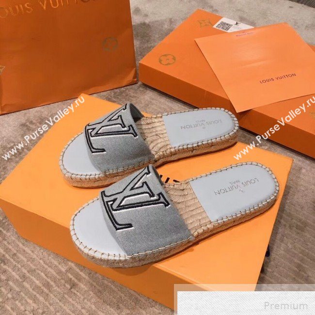 Louis Vuitton Seashore Oversize LV Flat Espadrilles Slide Sandals Grey 2019 (HQG-9051603)