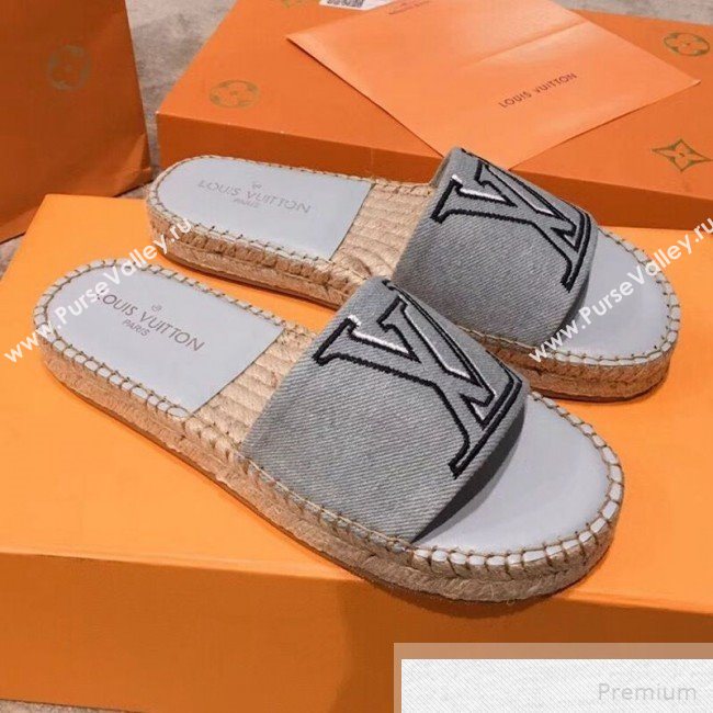 Louis Vuitton Seashore Oversize LV Flat Espadrilles Slide Sandals Grey 2019 (HQG-9051603)