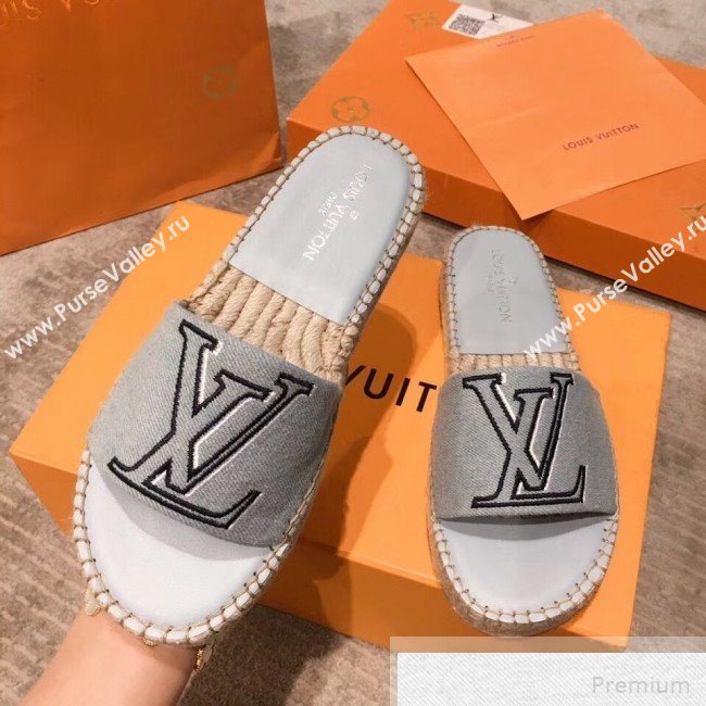 Louis Vuitton Seashore Oversize LV Flat Espadrilles Slide Sandals Grey 2019 (HQG-9051603)