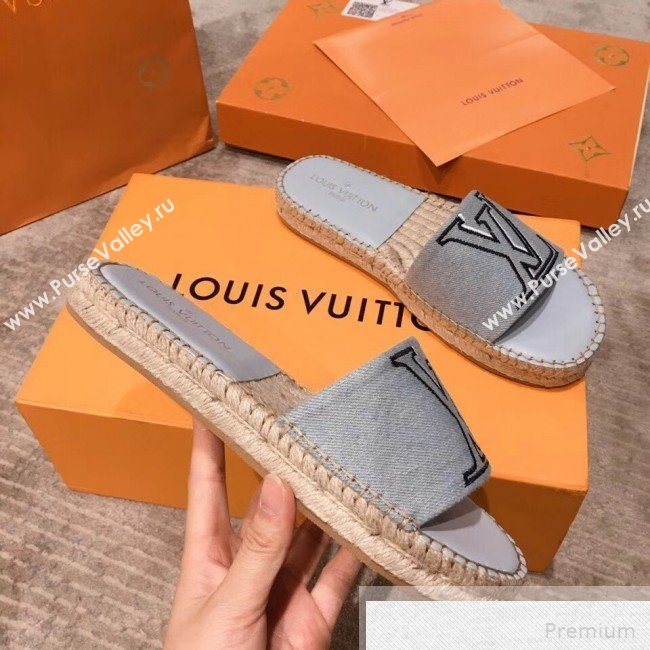 Louis Vuitton Seashore Oversize LV Flat Espadrilles Slide Sandals Grey 2019 (HQG-9051603)