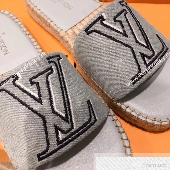 Louis Vuitton Seashore Oversize LV Flat Espadrilles Slide Sandals Grey 2019 (HQG-9051603)