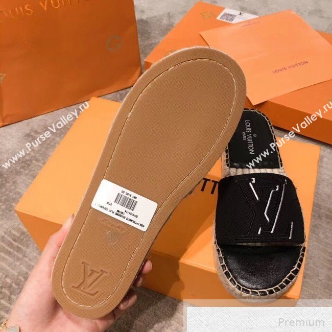 Louis Vuitton Seashore Oversize LV Flat Espadrilles Slide Sandals Black 2019 (HQG-9051604)