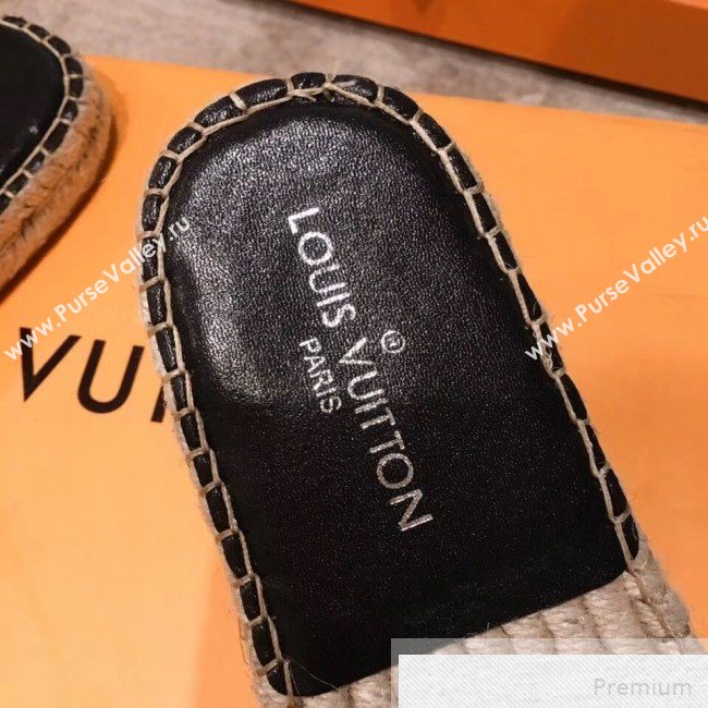 Louis Vuitton Seashore Oversize LV Flat Espadrilles Slide Sandals Black 2019 (HQG-9051604)