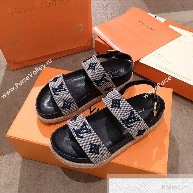 Louis Vuitton Bom Dia LV Monogram Embroidered Flat Espadrilles Sandals Grey 2019 (HQG-9051606)