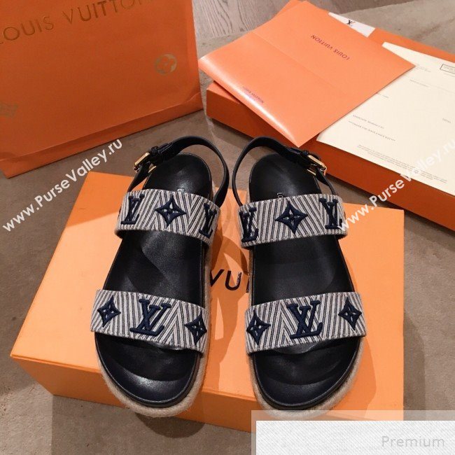 Louis Vuitton Bom Dia LV Monogram Embroidered Flat Espadrilles Sandals Grey 2019 (HQG-9051606)