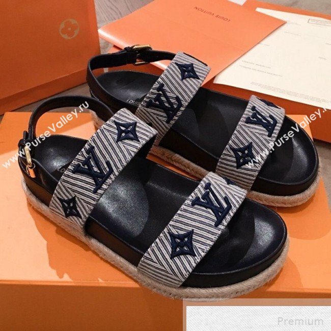 Louis Vuitton Bom Dia LV Monogram Embroidered Flat Espadrilles Sandals Grey 2019 (HQG-9051606)