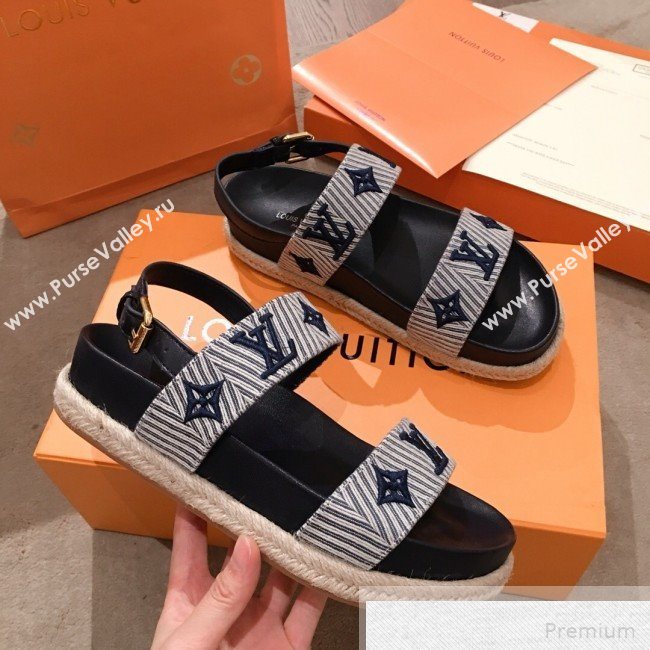 Louis Vuitton Bom Dia LV Monogram Embroidered Flat Espadrilles Sandals Grey 2019 (HQG-9051606)