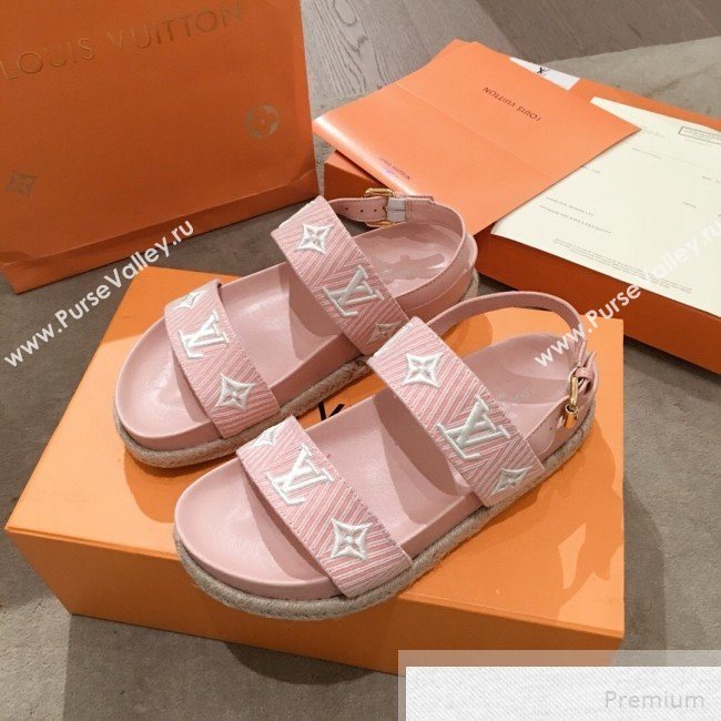 Louis Vuitton Bom Dia LV Monogram Embroidered Flat Espadrilles Sandals Pink 2019 (HQG-9051605)