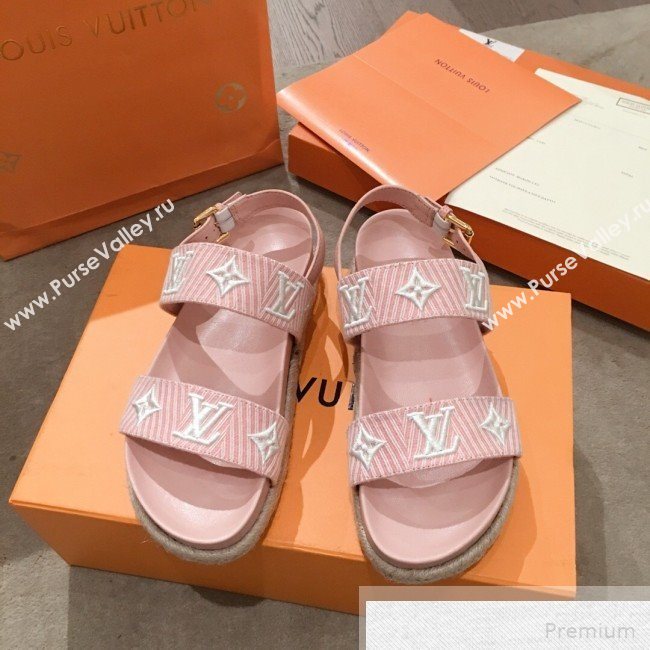 Louis Vuitton Bom Dia LV Monogram Embroidered Flat Espadrilles Sandals Pink 2019 (HQG-9051605)