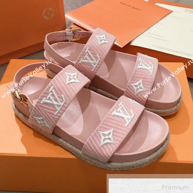 Louis Vuitton Bom Dia LV Monogram Embroidered Flat Espadrilles Sandals Pink 2019 (HQG-9051605)