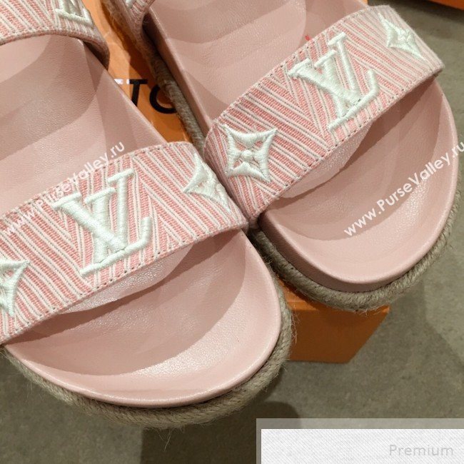 Louis Vuitton Bom Dia LV Monogram Embroidered Flat Espadrilles Sandals Pink 2019 (HQG-9051605)