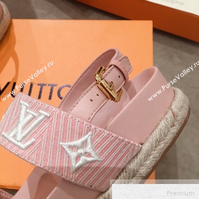 Louis Vuitton Bom Dia LV Monogram Embroidered Flat Espadrilles Sandals Pink 2019 (HQG-9051605)