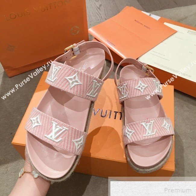 Louis Vuitton Bom Dia LV Monogram Embroidered Flat Espadrilles Sandals Pink 2019 (HQG-9051605)