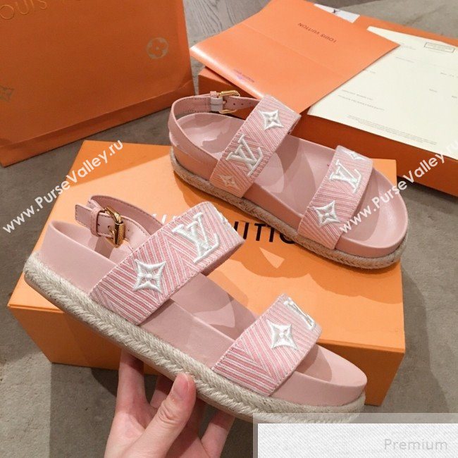 Louis Vuitton Bom Dia LV Monogram Embroidered Flat Espadrilles Sandals Pink 2019 (HQG-9051605)