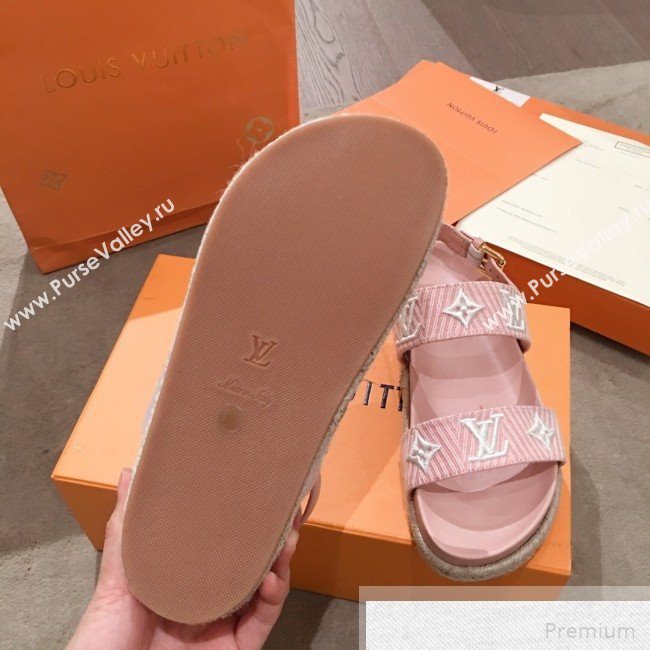 Louis Vuitton Bom Dia LV Monogram Embroidered Flat Espadrilles Sandals Pink 2019 (HQG-9051605)