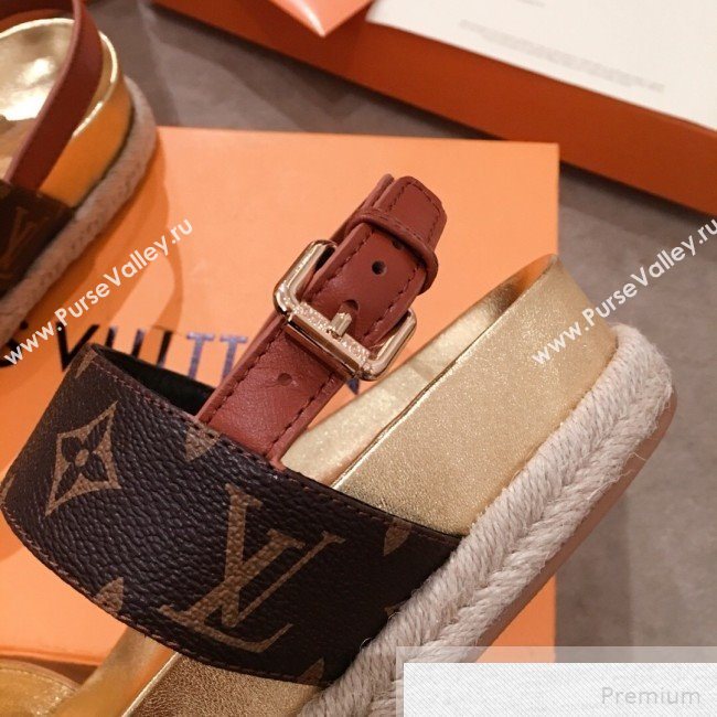 Louis Vuitton Bom Dia Monogram Metallic Leather Flat Espadrilles Sandals Gold 2019 (HQG-9051607)