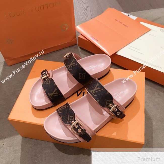 Louis Vuitton Bom Dia Monogram Leather Flat Sandals 1A4WJK Pink 2019 (HQG-9051608)