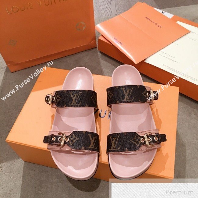 Louis Vuitton Bom Dia Monogram Leather Flat Sandals 1A4WJK Pink 2019 (HQG-9051608)