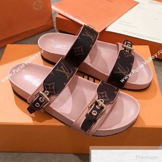 Louis Vuitton Bom Dia Monogram Leather Flat Sandals 1A4WJK Pink 2019 (HQG-9051608)