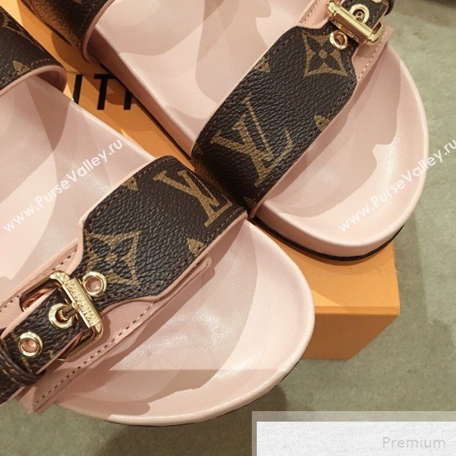 Louis Vuitton Bom Dia Monogram Leather Flat Sandals 1A4WJK Pink 2019 (HQG-9051608)