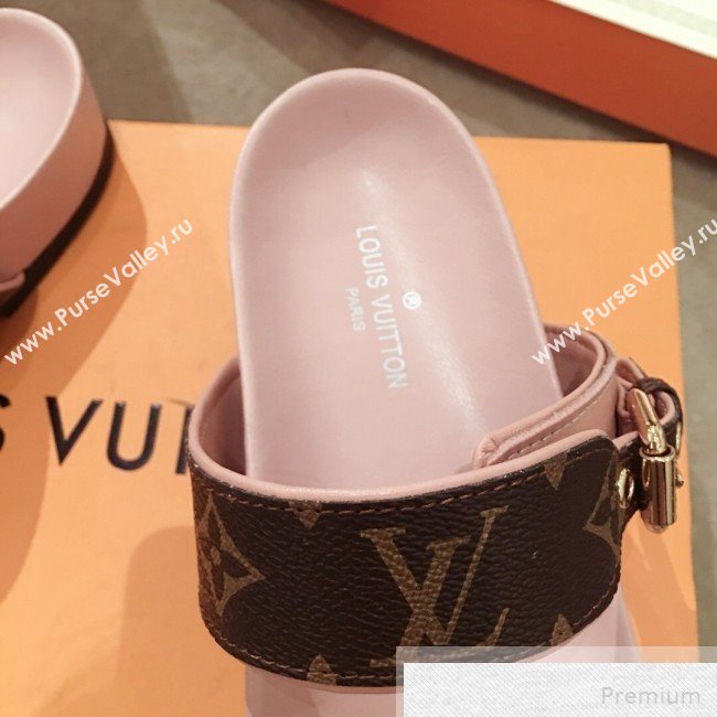 Louis Vuitton Bom Dia Monogram Leather Flat Sandals 1A4WJK Pink 2019 (HQG-9051608)