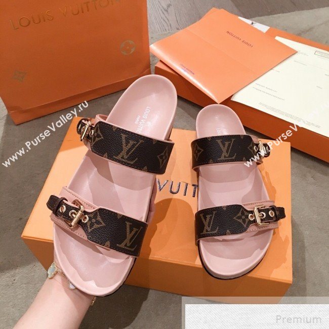 Louis Vuitton Bom Dia Monogram Leather Flat Sandals 1A4WJK Pink 2019 (HQG-9051608)