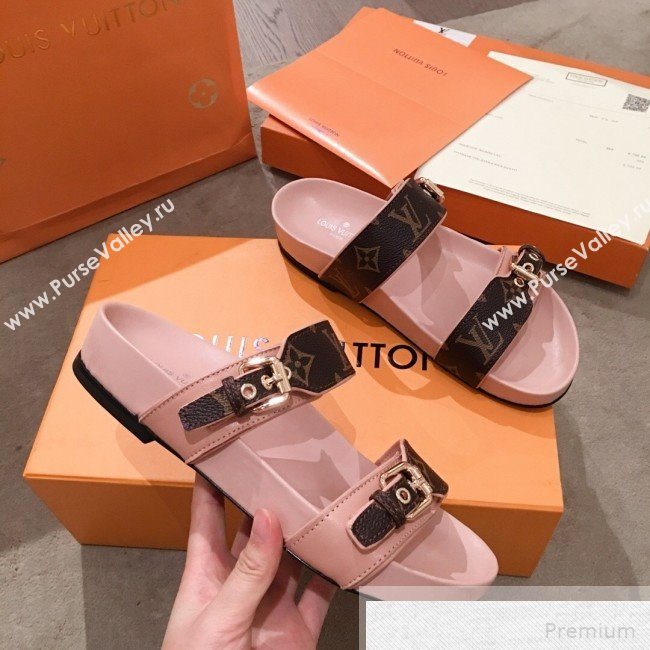 Louis Vuitton Bom Dia Monogram Leather Flat Sandals 1A4WJK Pink 2019 (HQG-9051608)