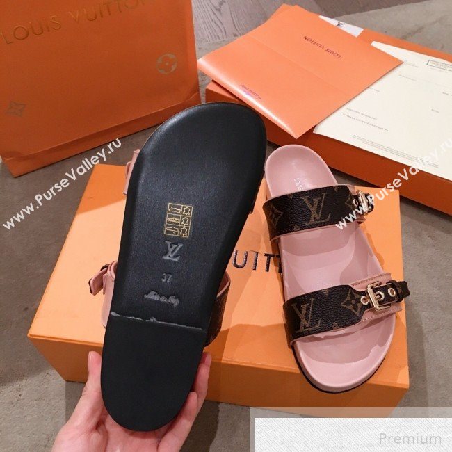 Louis Vuitton Bom Dia Monogram Leather Flat Sandals 1A4WJK Pink 2019 (HQG-9051608)