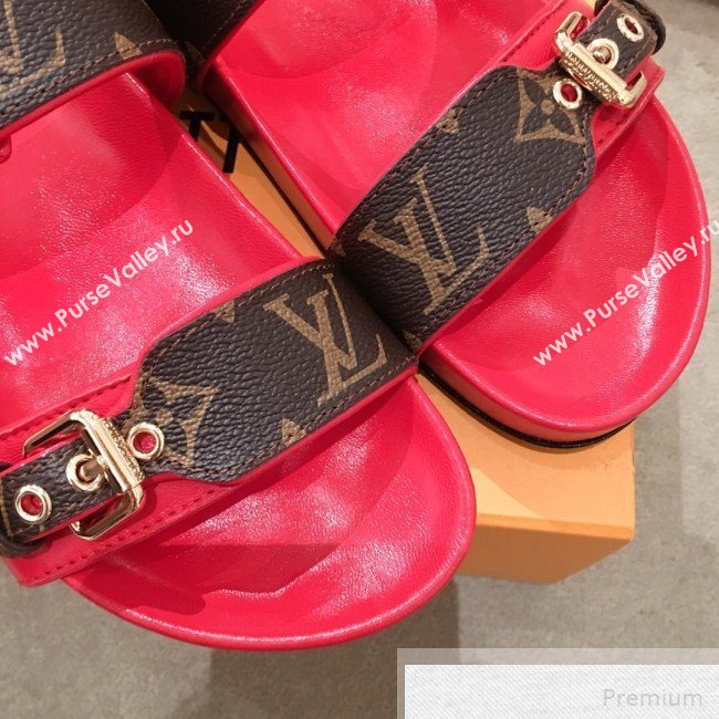 Louis Vuitton Bom Dia Monogram Leather Flat Sandals 1A4WJK Red 2019 (HQG-9051609)