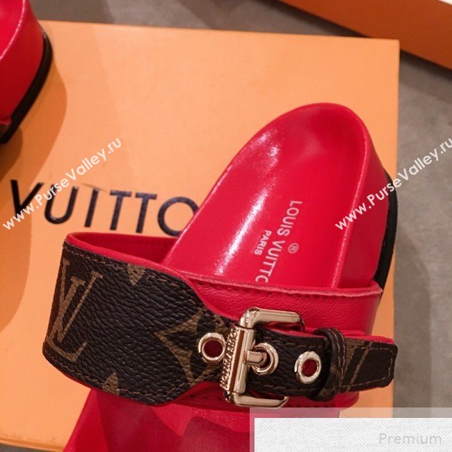 Louis Vuitton Bom Dia Monogram Leather Flat Sandals 1A4WJK Red 2019 (HQG-9051609)