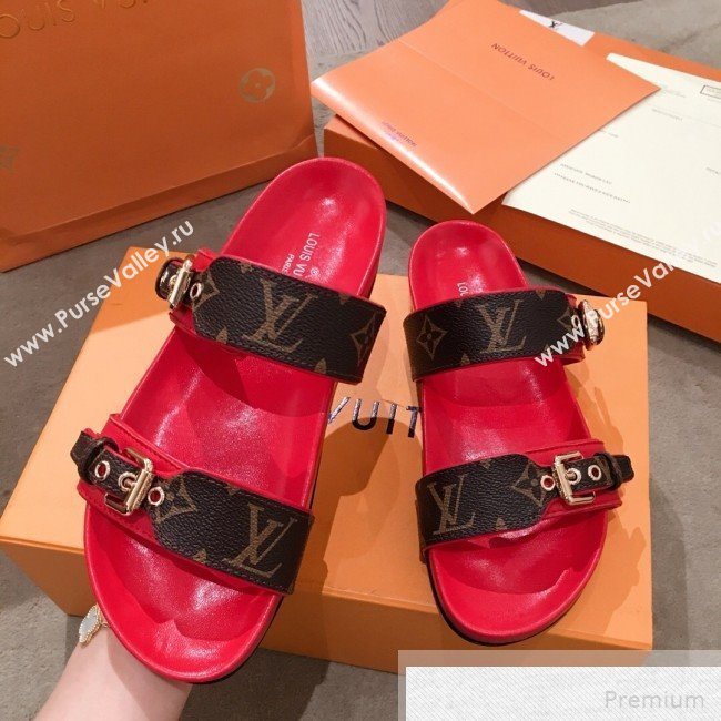 Louis Vuitton Bom Dia Monogram Leather Flat Sandals 1A4WJK Red 2019 (HQG-9051609)