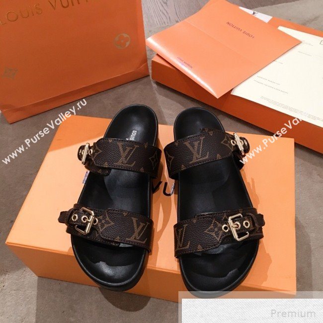 Louis Vuitton Bom Dia Monogram Leather Flat Sandals 1A4WJK Black 2019 (HQG-9051611)