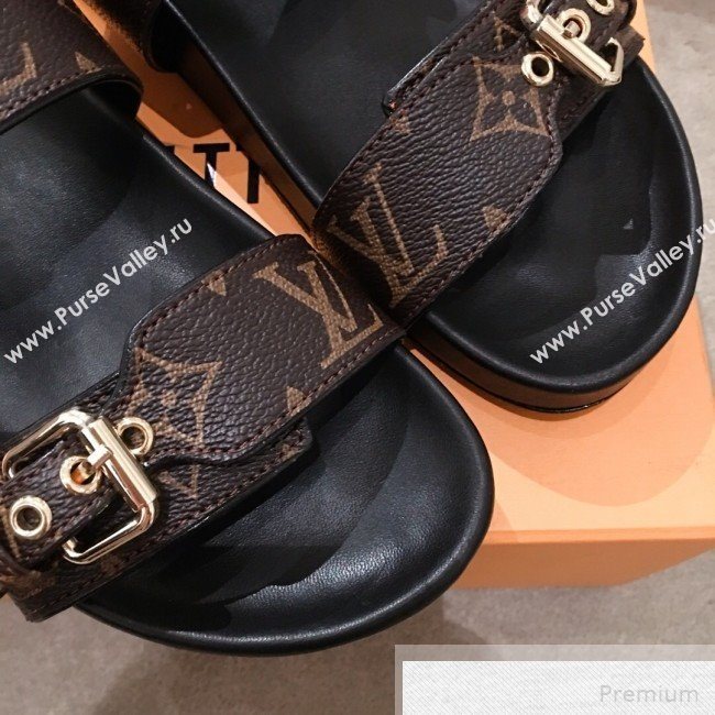 Louis Vuitton Bom Dia Monogram Leather Flat Sandals 1A4WJK Black 2019 (HQG-9051611)
