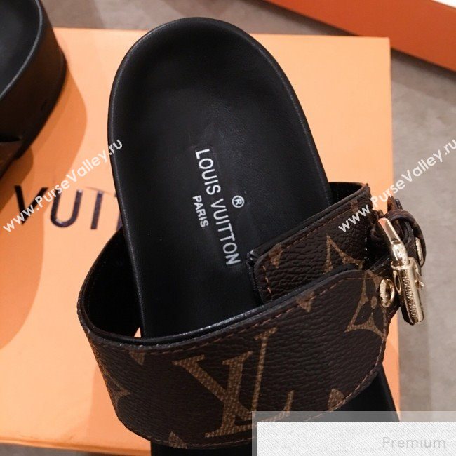 Louis Vuitton Bom Dia Monogram Leather Flat Sandals 1A4WJK Black 2019 (HQG-9051611)