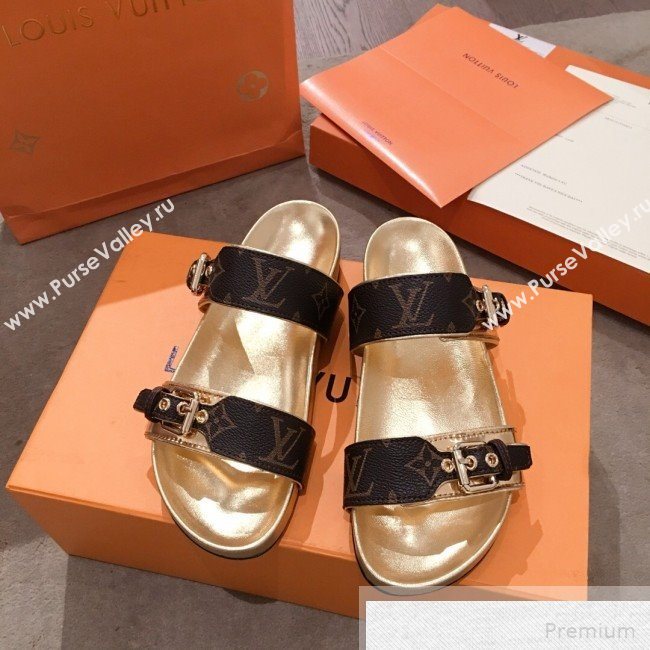 Louis Vuitton Bom Dia Monogram Leather Flat Sandals 1A4WJK Gold 2019 (HQG-9051612)