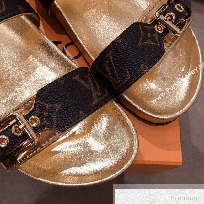 Louis Vuitton Bom Dia Monogram Leather Flat Sandals 1A4WJK Gold 2019 (HQG-9051612)