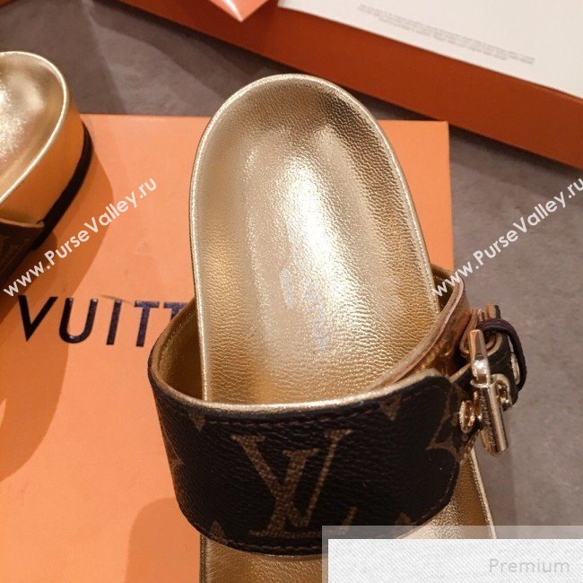 Louis Vuitton Bom Dia Monogram Leather Flat Sandals 1A4WJK Gold 2019 (HQG-9051612)