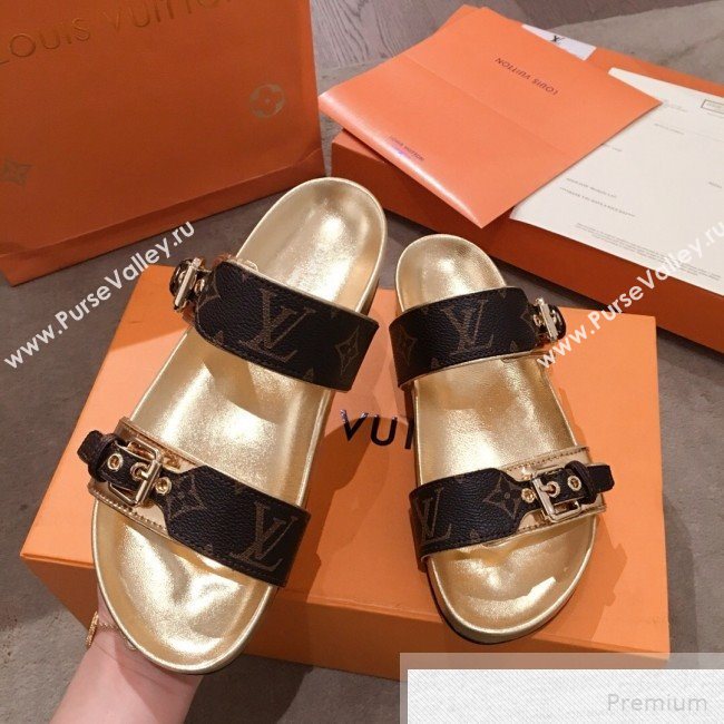 Louis Vuitton Bom Dia Monogram Leather Flat Sandals 1A4WJK Gold 2019 (HQG-9051612)