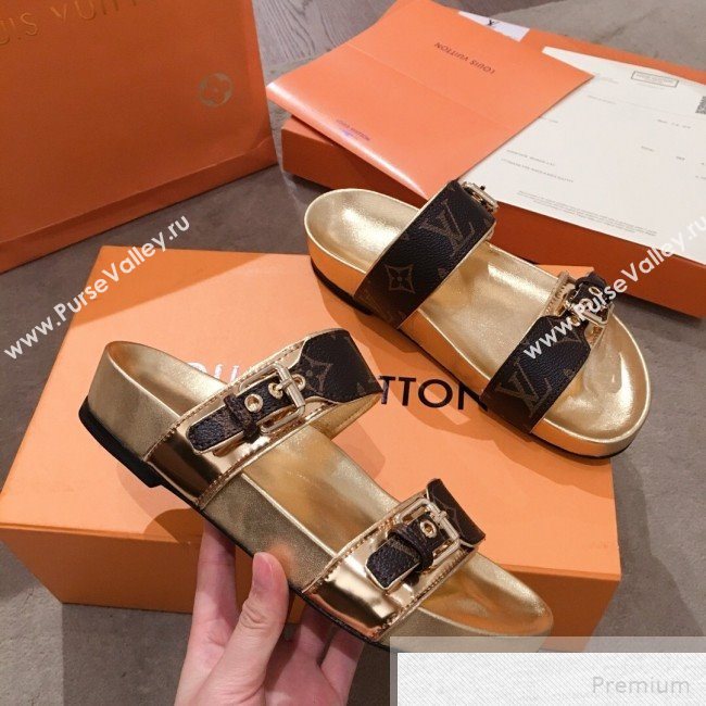 Louis Vuitton Bom Dia Monogram Leather Flat Sandals 1A4WJK Gold 2019 (HQG-9051612)