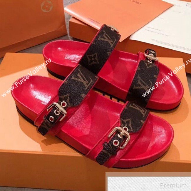 Louis Vuitton Bom Dia Monogram Leather Flat Sandals 1A4WJK Red 2019 (HQG-9051609)