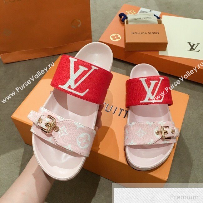 Louis Vuitton Bom Dia Giant Monogram Flat Sandals 1A57JT Pink/Red 2019 (HQG-9051613)